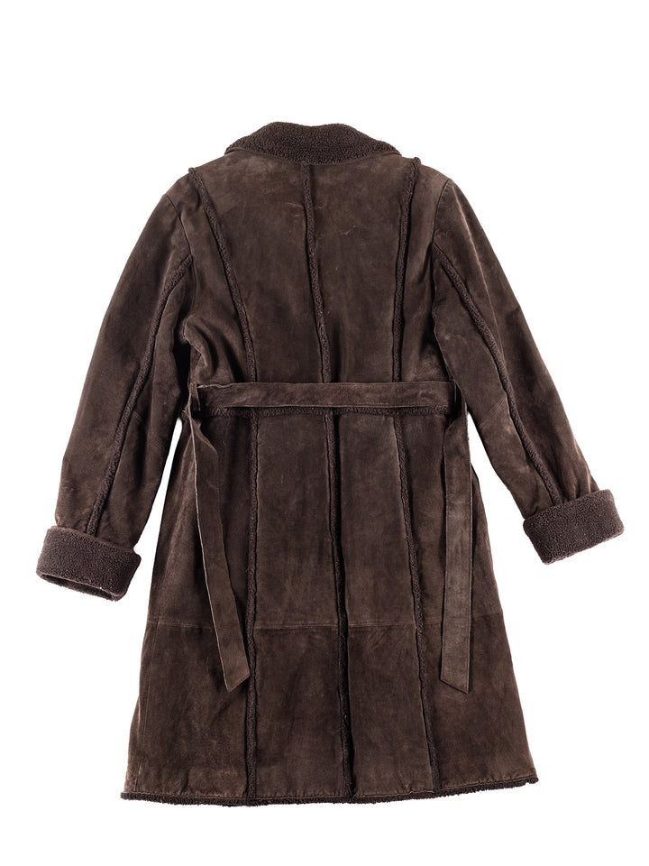 Vintage 90's Women Faux Sheepskin Coat in Brown
