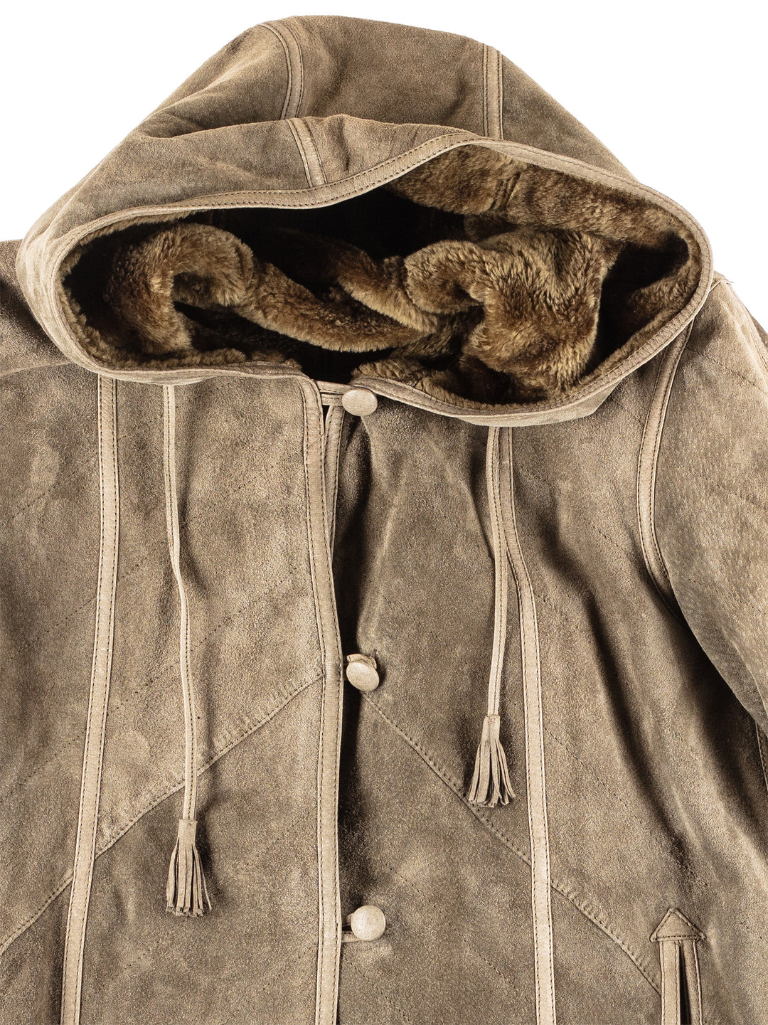 Vintage 80's Women Faux Sheepskin Coat in Khaki