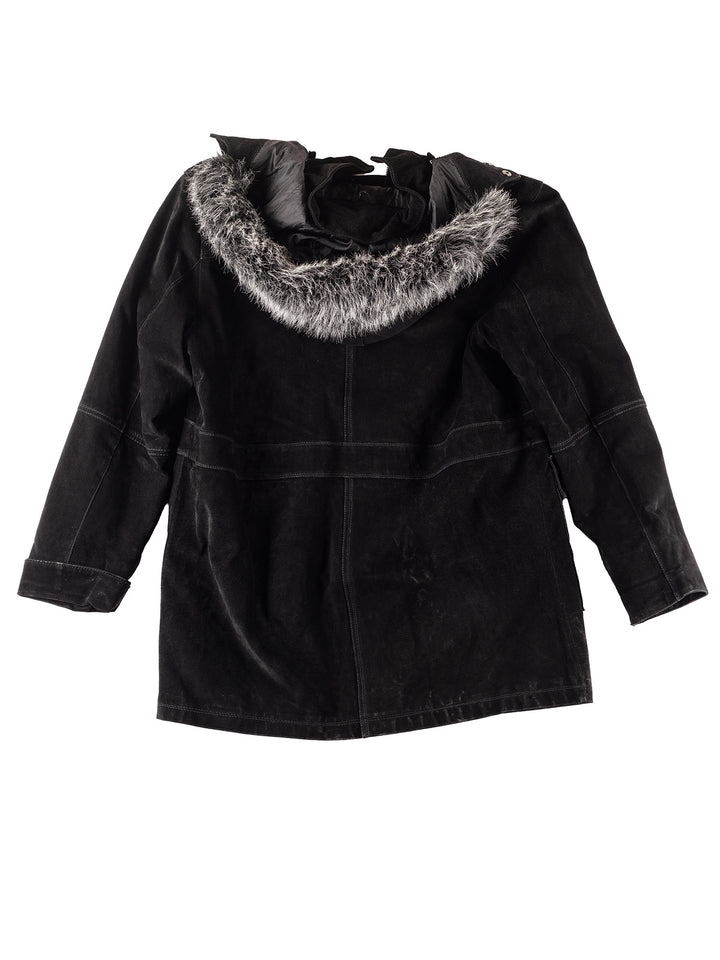 Vintage 90's Women Suede Coat in Black
