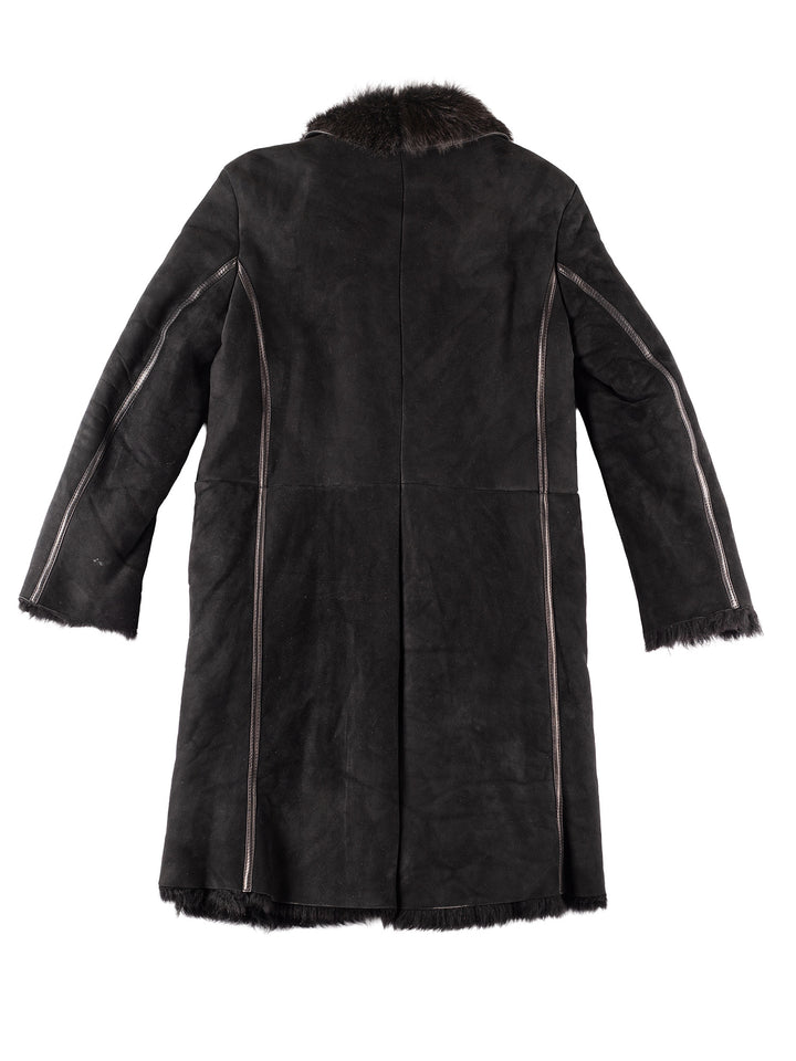 Vintage 90's Women Sheepskin Shearling Coat in Black