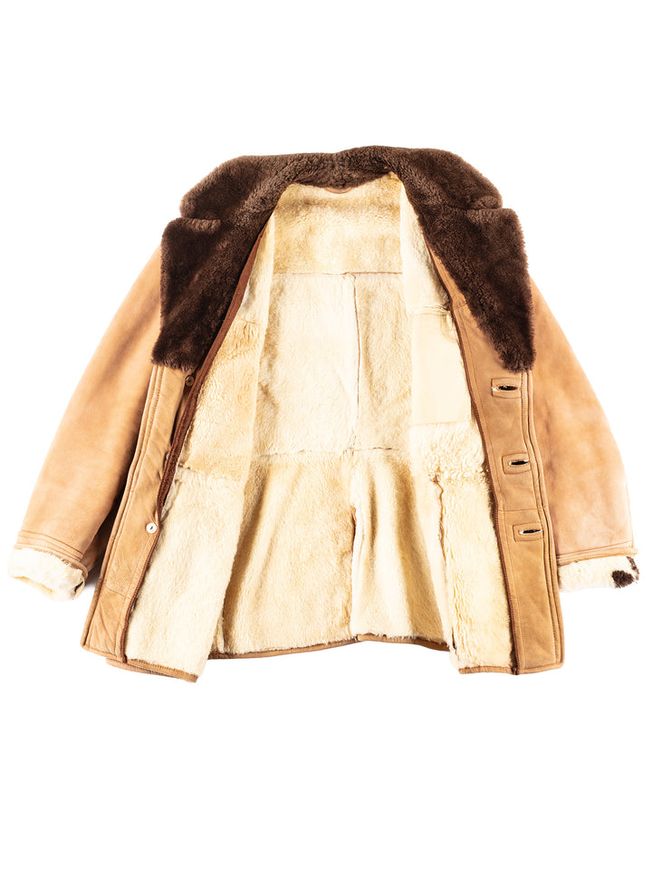 Vintage 80's Men Sheepskin Coat in Orange