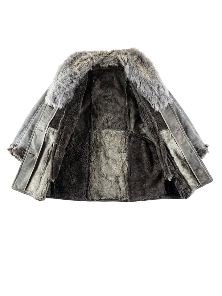 Vintage 80's Women Sheepskin Coat in GrayMN242