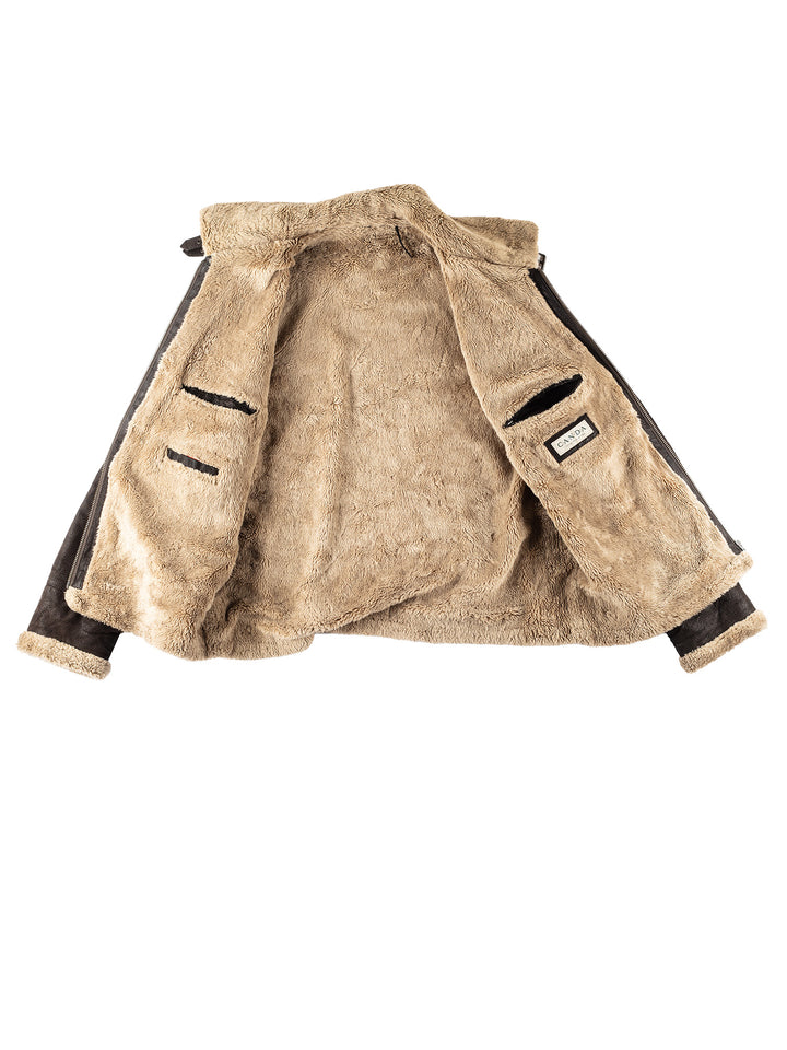 Vintage 90's Men Faux Sheepskin Jacket in BrownVN235