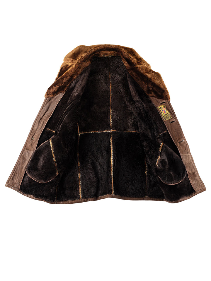 Vintage 80's Men Sheepskin Coat in Brown