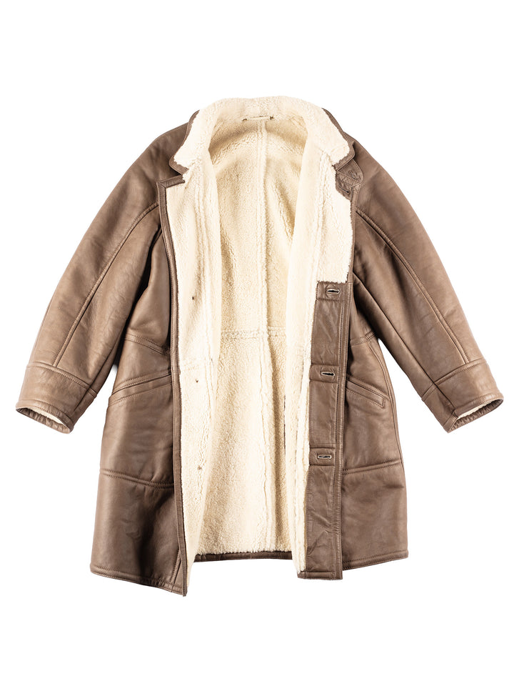 Vintage 80's Men Sheepskin Coat in Brown