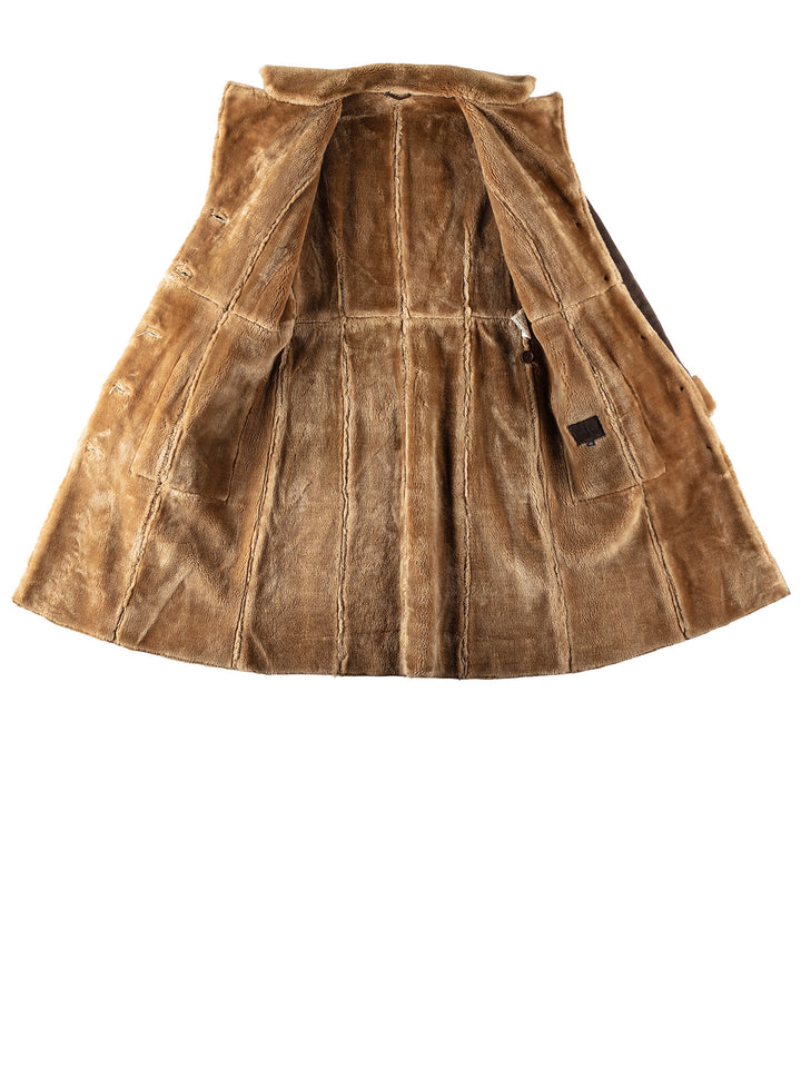 Vintage 70's Women Faux Sheepskin Coat in BrownMN344