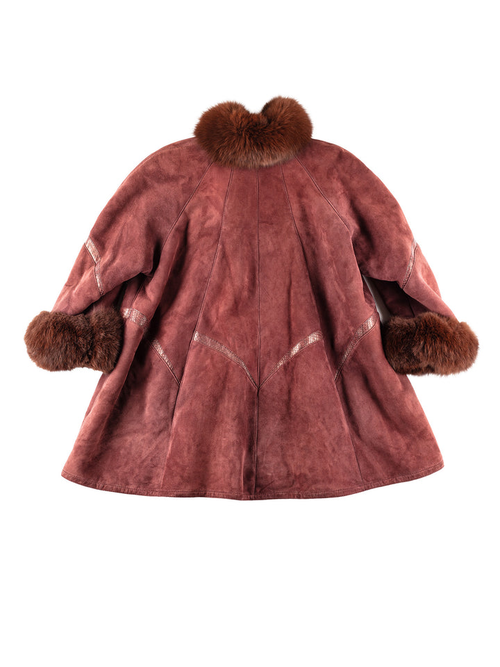 Vintage 80's Women Sheepskin Coat in Red