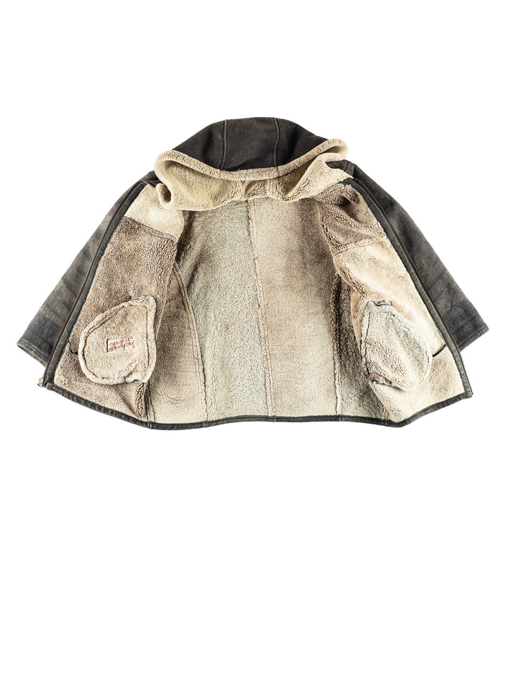 Vintage 80's Women Sheepskin Coat in GrayMN403