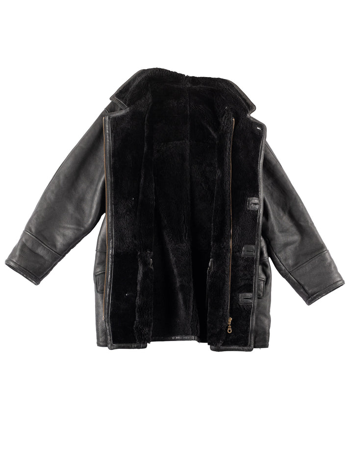 Vintage 90's Men Sheepskin Coat in Black