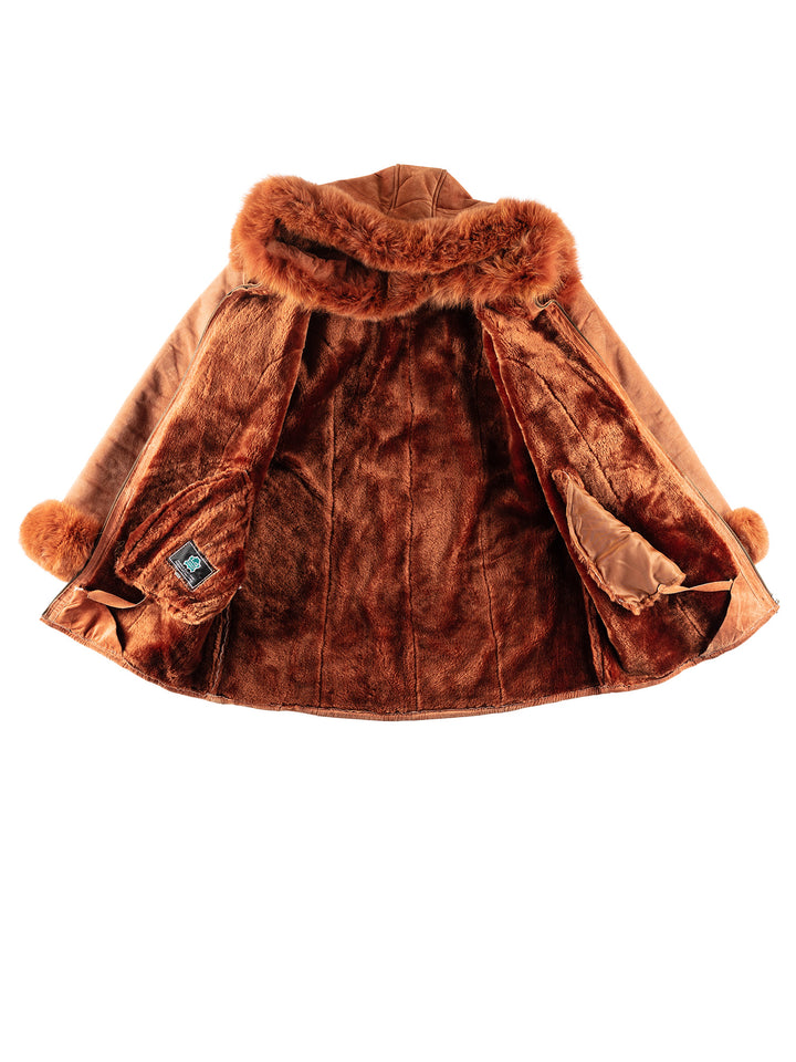 Vintage 80's Women Faux Sheepskin Coat in OrangeMN238
