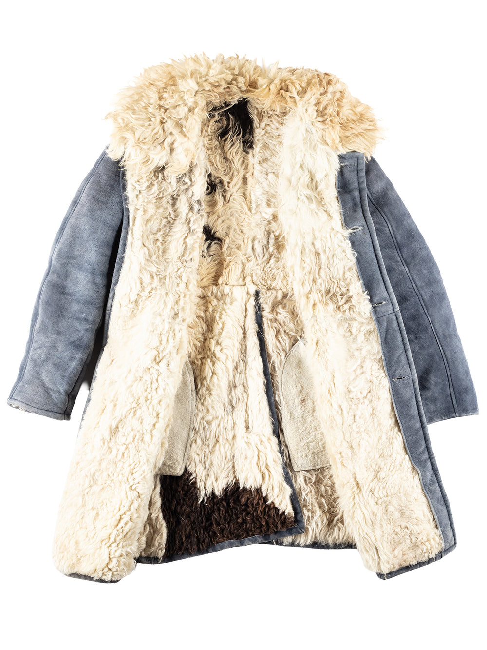 Vintage 70's Men Sheepskin Coat in Blue