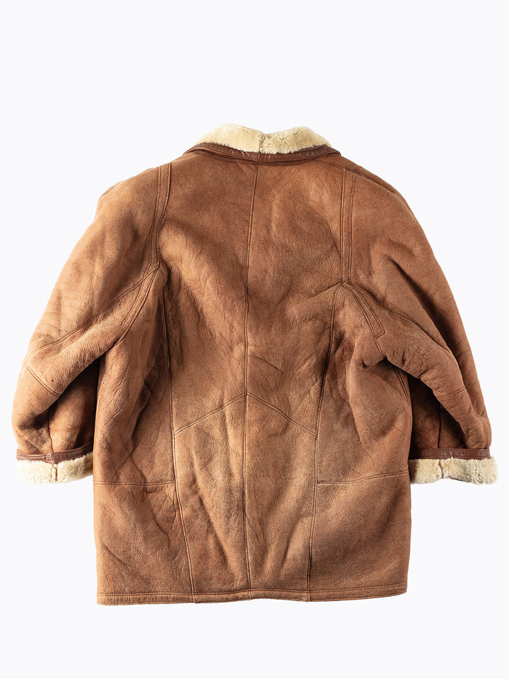 Vintage 80's Women Sheepskin Shearling Coat in Brown