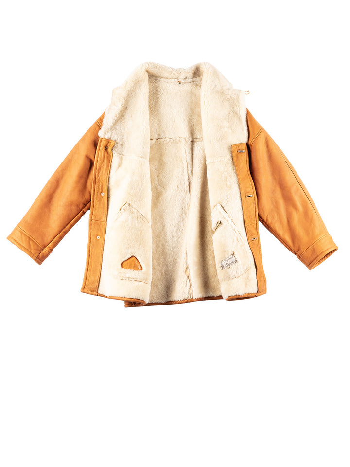 Vintage 70's Men Sheepskin Coat in Orange