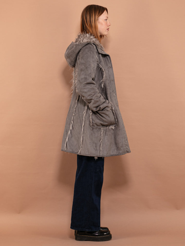 Vintage 90's Women Faux Penny Lane Coat in Gray - NorthernGrip