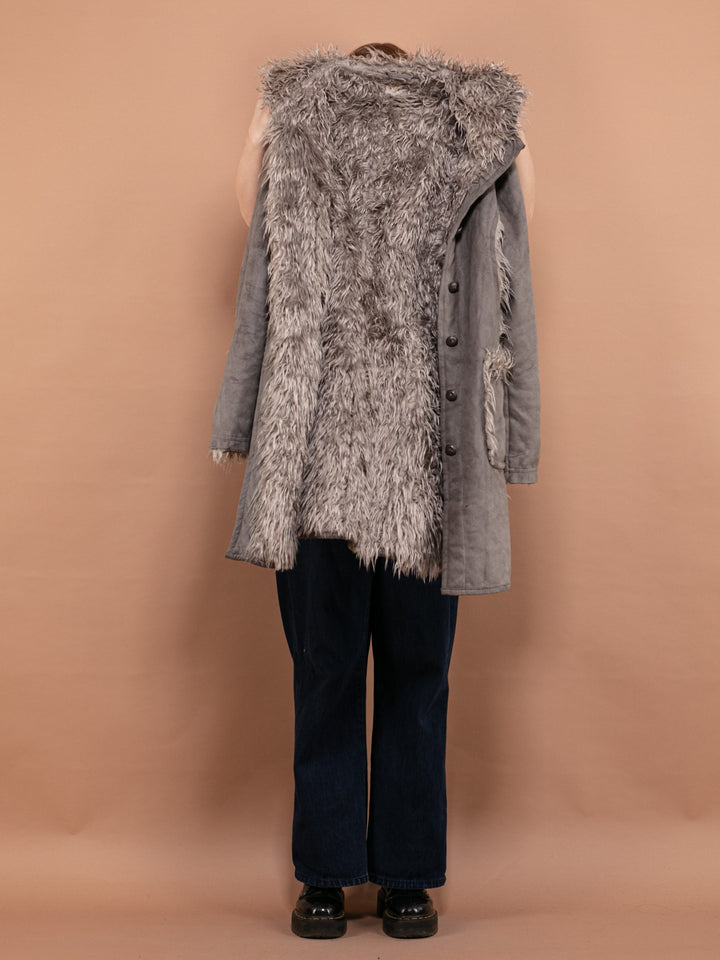 Vintage 90's Women Faux Penny Lane Coat in Gray - NorthernGrip
