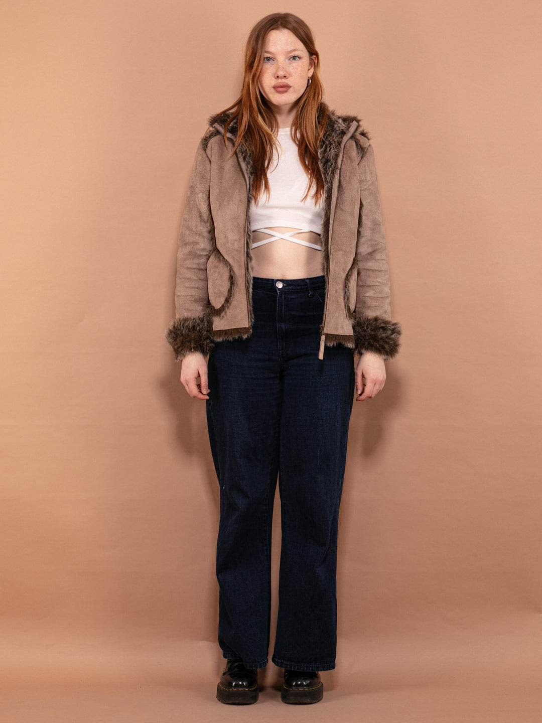 Vintage 90's Women Faux Shearling Jacket in Beige - NorthernGrip