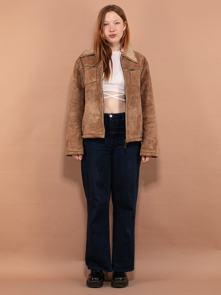 Vintage 90's Women Faux Sheepskin Jacket in Beige - NorthernGrip