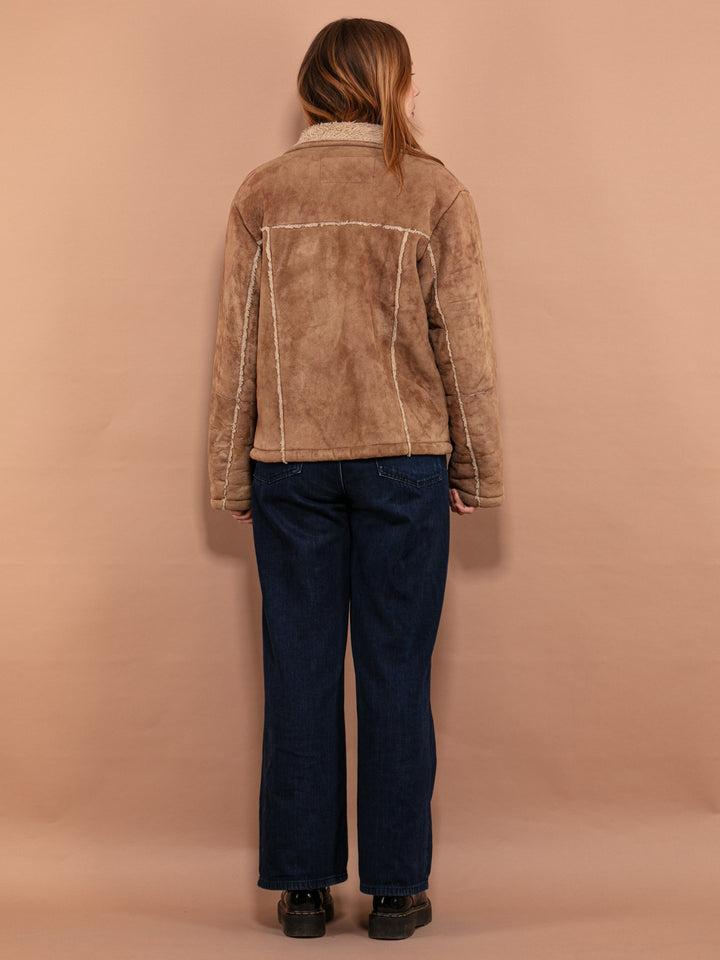 Vintage 90's Women Faux Sheepskin Jacket in Beige - NorthernGrip