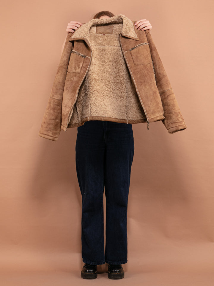 Vintage 90's Women Faux Sheepskin Jacket in Beige - NorthernGrip