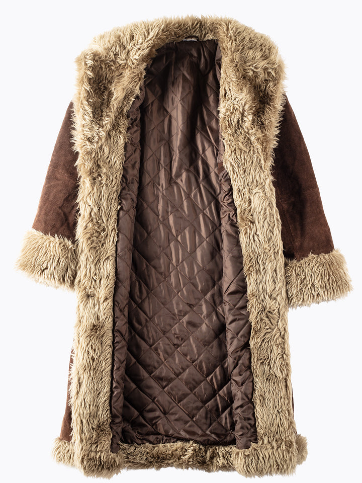Vintage 90's Women Faux Sheepskin Coat in Brown