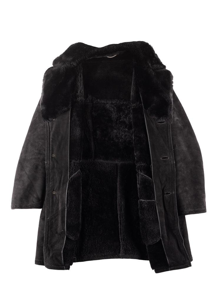 Vintage 80's Men Sheepskin Coat in Black