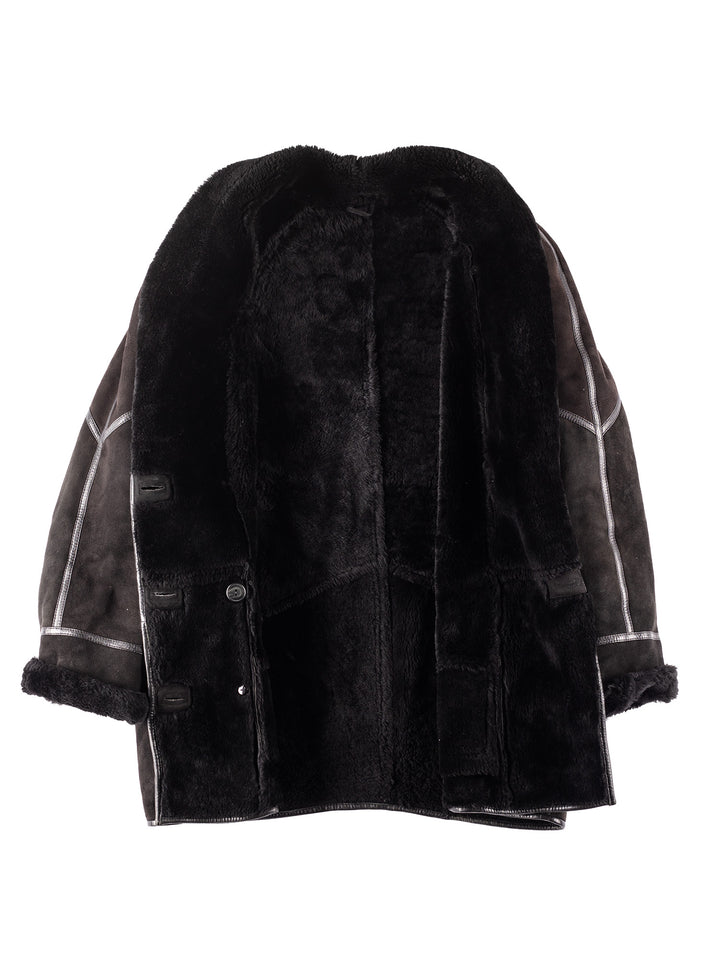Vintage 90's Women Sheepskin Coat in Black
