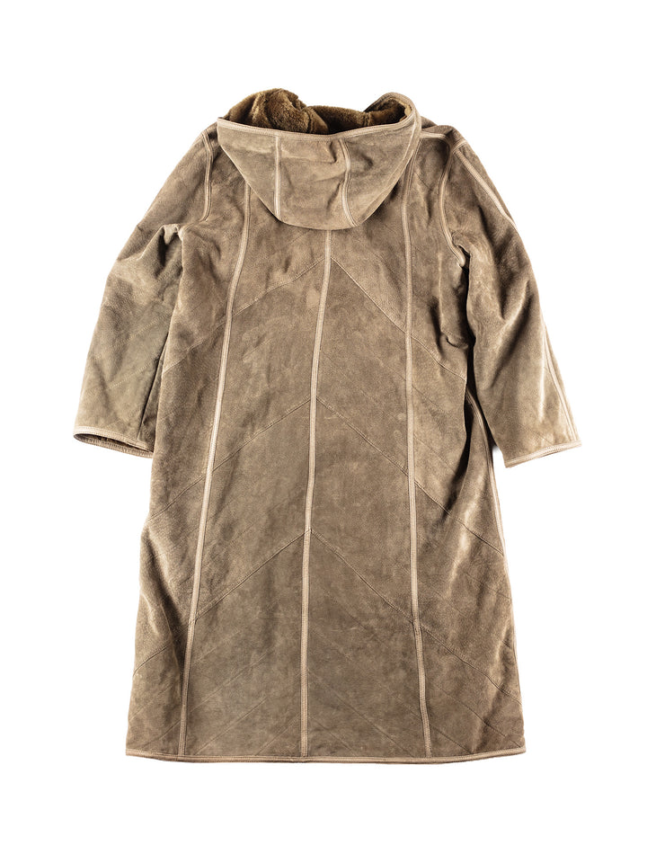 Vintage 80's Women Faux Sheepskin Coat in Khaki
