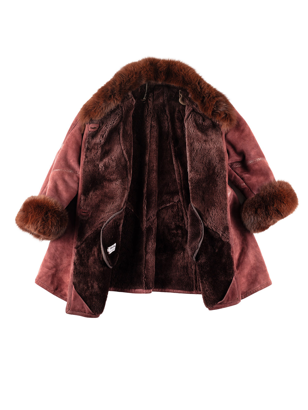 Vintage 80's Women Sheepskin Coat in Red