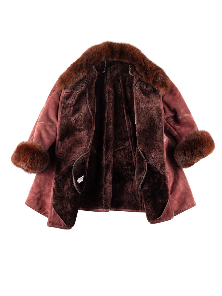 Vintage 80's Women Sheepskin Coat in Red