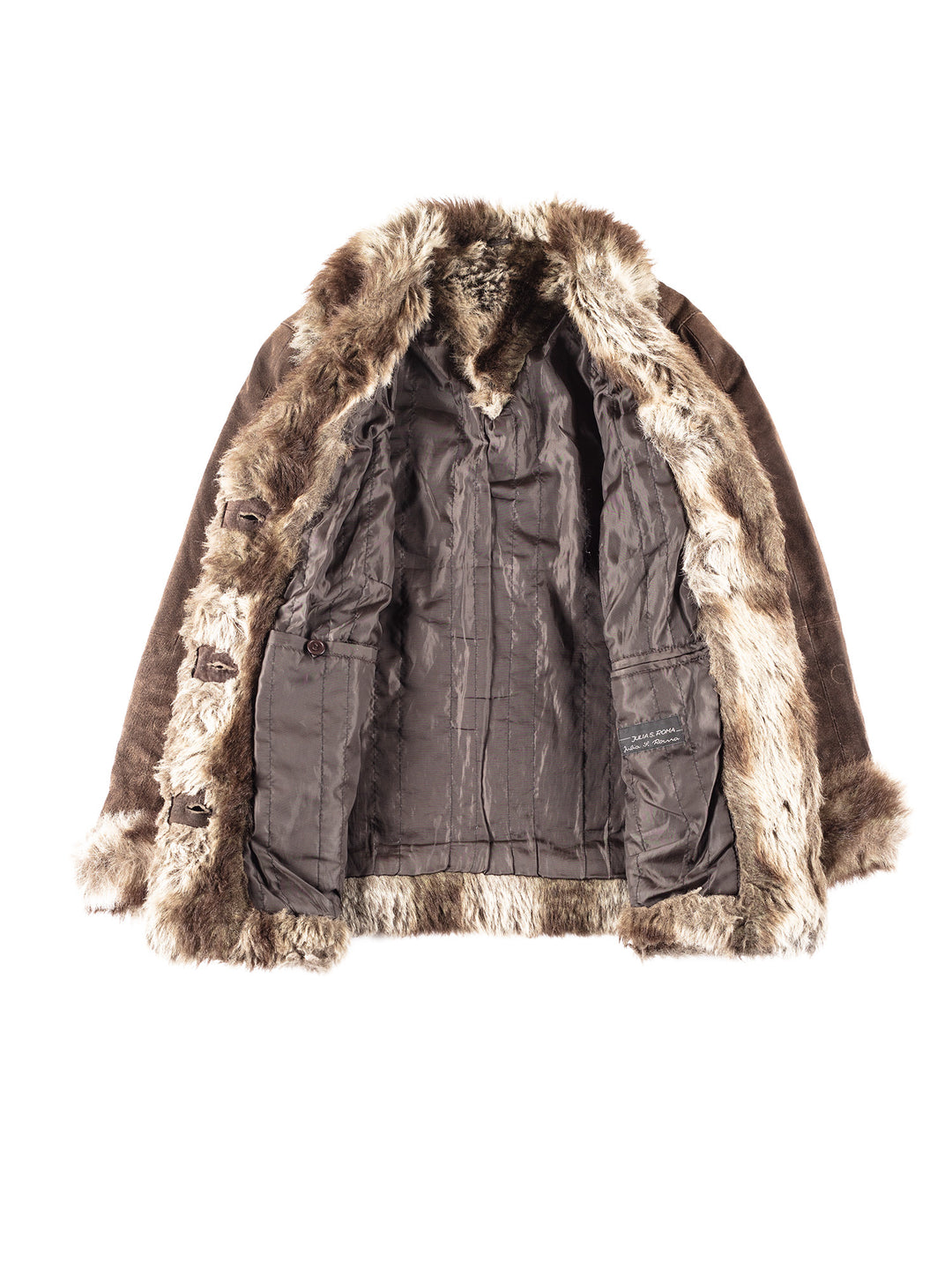 Vintage 90's Women Faux Sheepskin Coat in Brown
