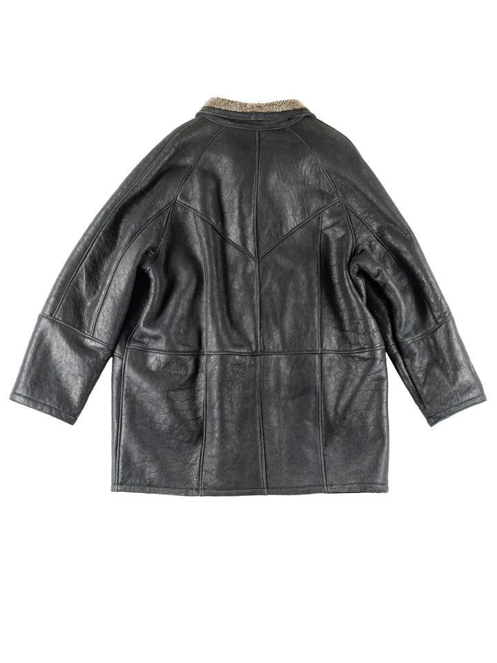 Vintage 80's Men Sheepskin Coat in Black