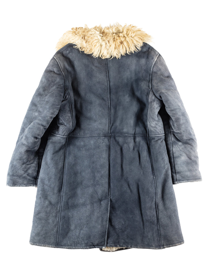 Vintage 70's Men Sheepskin Coat in Blue