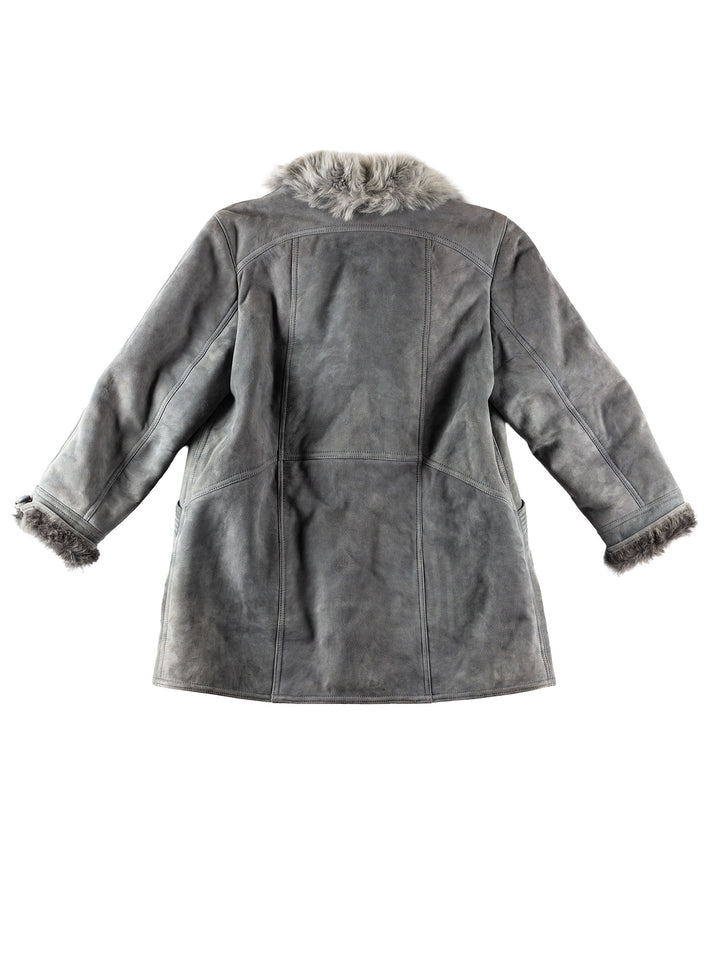 Vintage 80's Women Sheepskin Coat in GrayMN242