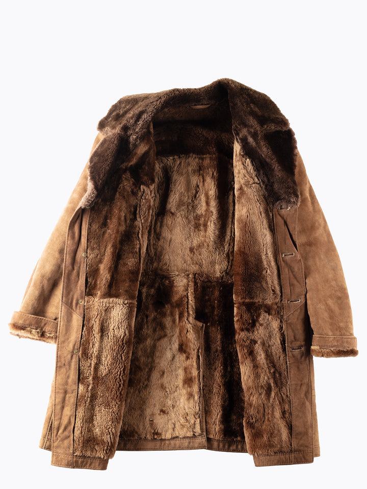 Vintage 70's Men Sheepskin Shearling Coat in Brown