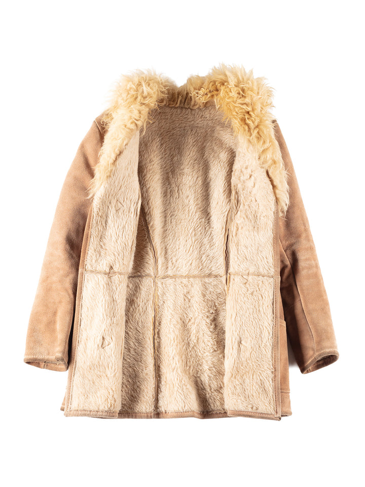 Vintage 90's Women Faux Sheepskin Coat in Beige