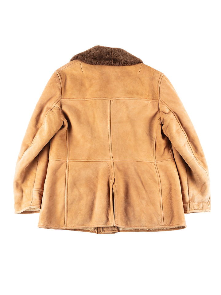 Vintage 80's Men Sheepskin Coat in Orange