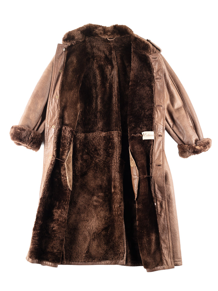 Vintage 80's Men Sheepskin Coat in Brown