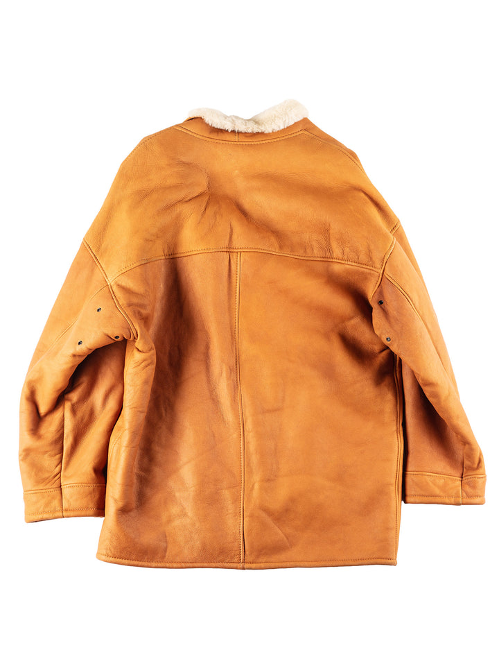 Vintage 70's Men Sheepskin Coat in Orange