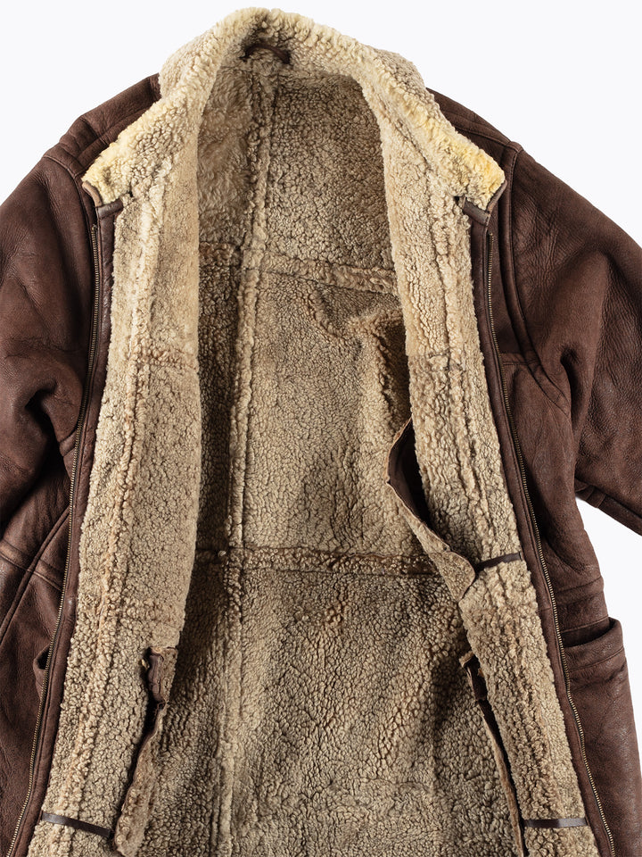 Vintage 80's Men Sheepskin Shearling Jacket in Brown