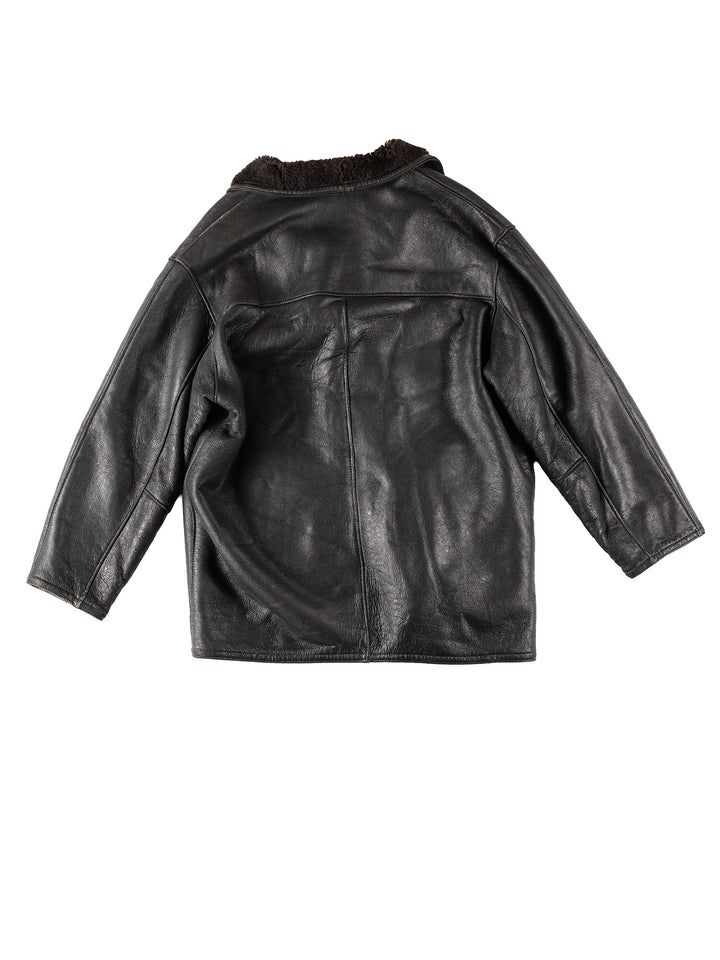 Vintage 80's Men Sheepskin Coat in BlackVN126Free Text