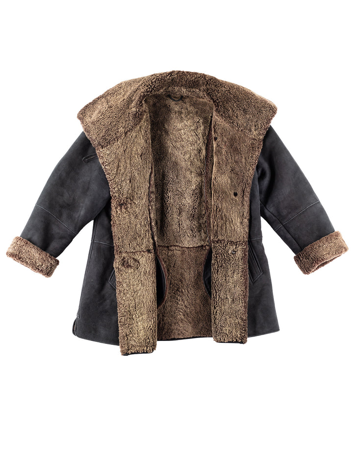 Vintage 80's Women Sheepskin Coat in Blue
