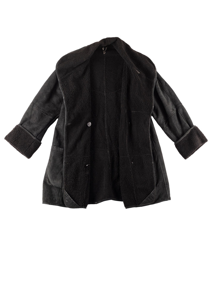 Vintage 90's Women Sheepskin Coat in Black
