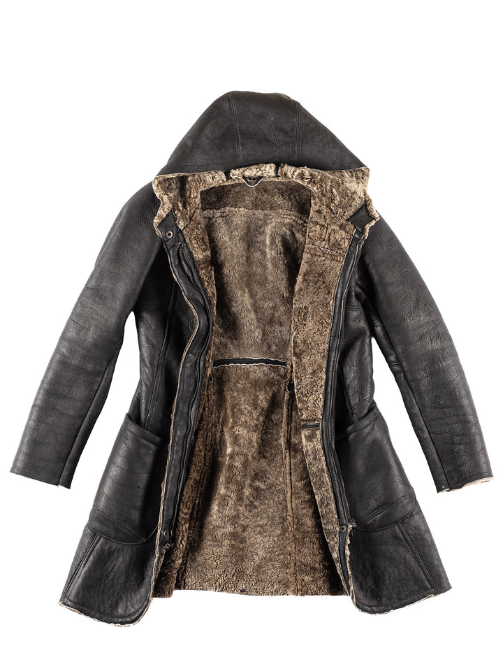 Vintage 80's Women Sheepskin Coat in Black
