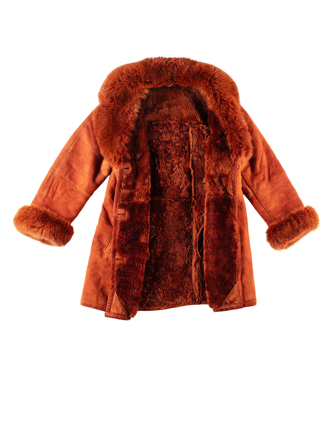 Vintage 70's Women Sheepskin Coat in Orange