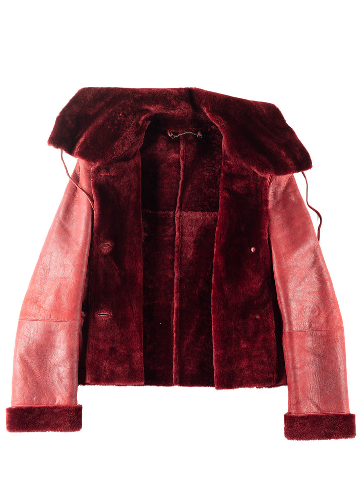 Vintage 90's Women Sheepskin Jacket in Red