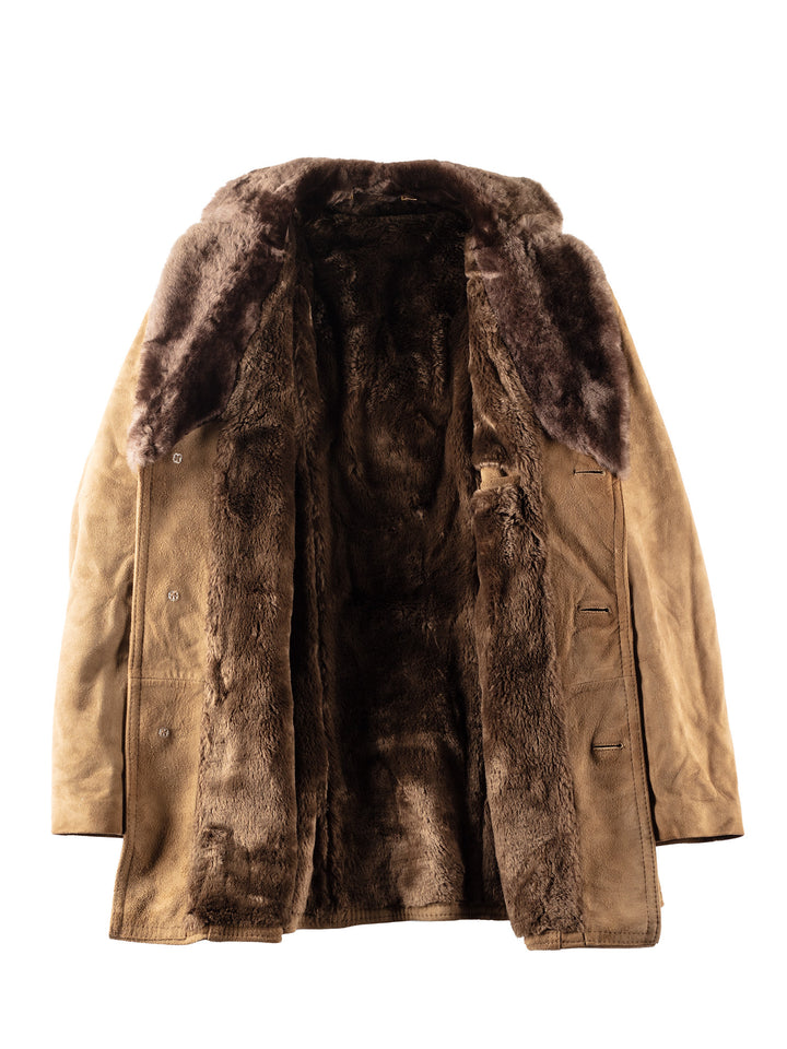 Vintage 80's Men Faux Sheepskin Coat in Beige