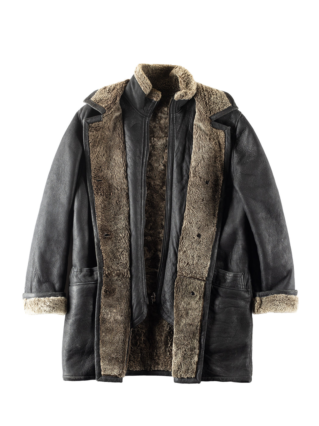 Vintage 80's Men Sheepskin Coat in Black