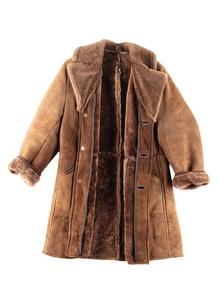 Vintage 80's Men Sheepskin Coat in Brown