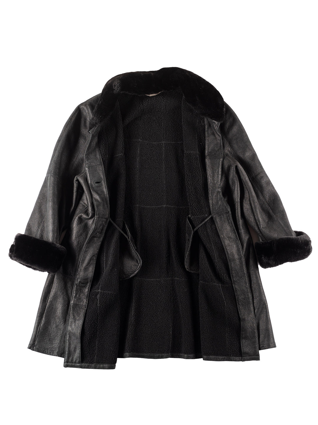 Vintage 90's Women Sheepskin Coat in Black