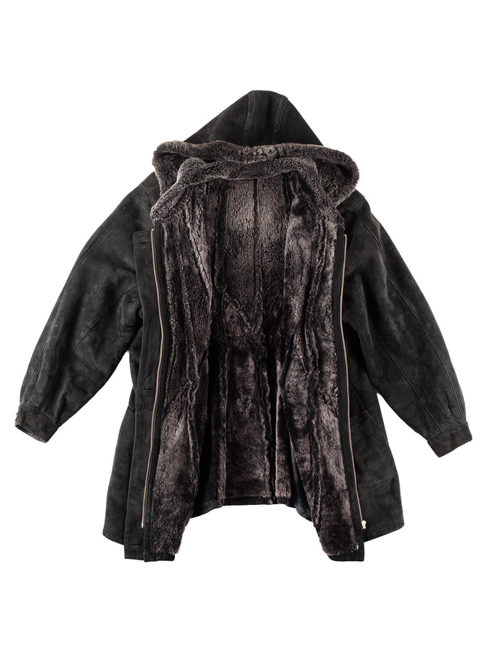 Vintage 90's Women Sheepskin Coat in Black